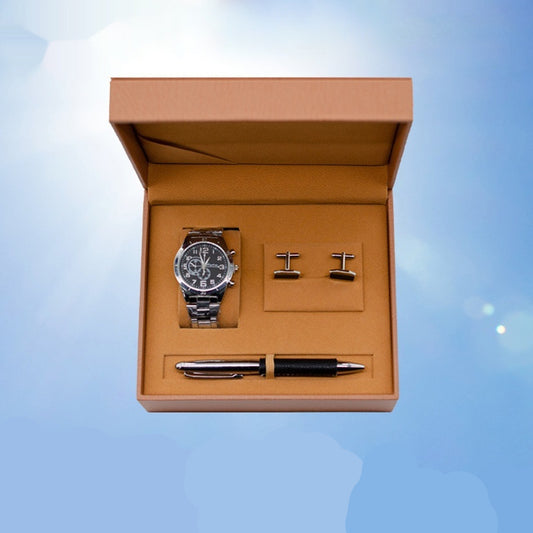 Coffret cadeau montre à quartz et boutons de manchette pour homme