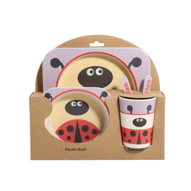 Ensemble de vaisselle pour enfants en fibre de bambou, cinq pièces, bols et assiettes