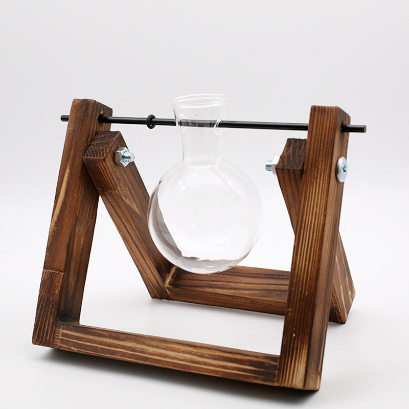 Support en bois pivotant pour plantes hydroponiques, vase en verre