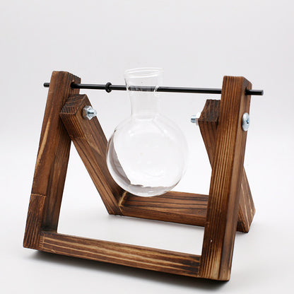 Support en bois pivotant pour plantes hydroponiques, vase en verre