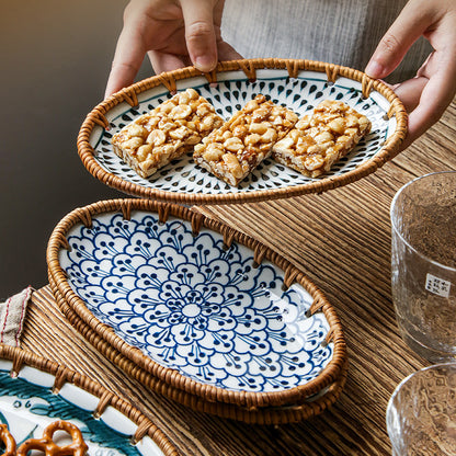 Assiette à fruits créative en céramique japonaise en rotin du Vietnam