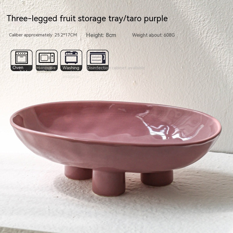 Assiette à fruits en porcelaine moderne minimaliste créative faite à la main en céramique de trois pieds de haut