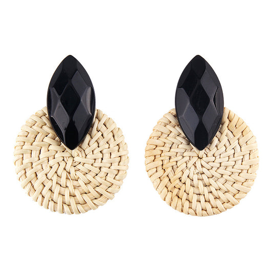 Boucles d'oreilles vintage en rotin tressé