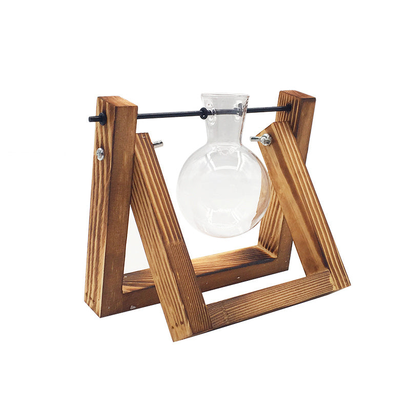 Support en bois pivotant pour plantes hydroponiques, vase en verre