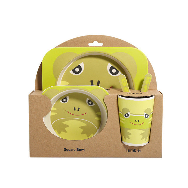 Ensemble de vaisselle pour enfants en fibre de bambou, cinq pièces, bols et assiettes