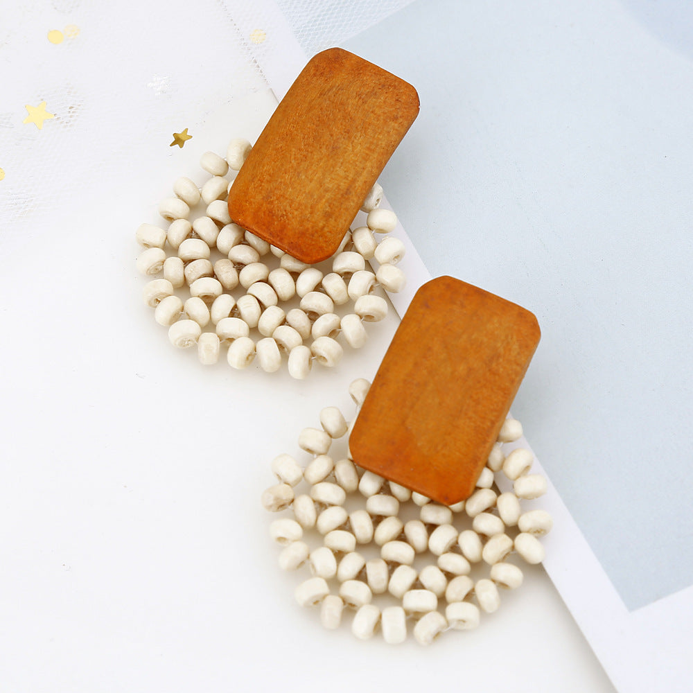 Boucles d'oreilles en bois et rotin