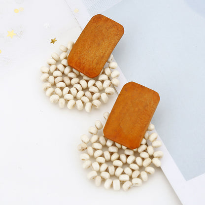 Boucles d'oreilles en bois et rotin