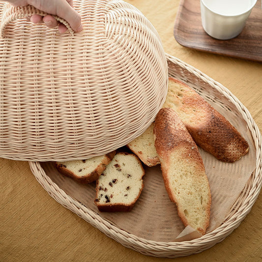 Cloche alimentaire ovale en rotin fait main, style rétro pastoral