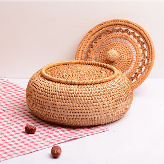 Assiette à fruits tressée en rotin avec couvercle pour usage domestique
