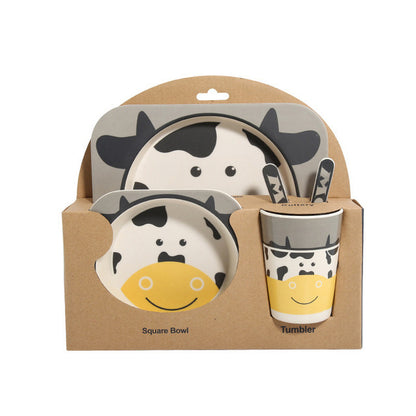 Ensemble de vaisselle pour enfants en fibre de bambou, cinq pièces, bols et assiettes