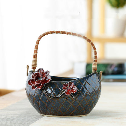 Panier à fleurs en rotin tressé à la main