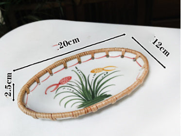Assiette à fruits créative en céramique japonaise en rotin du Vietnam