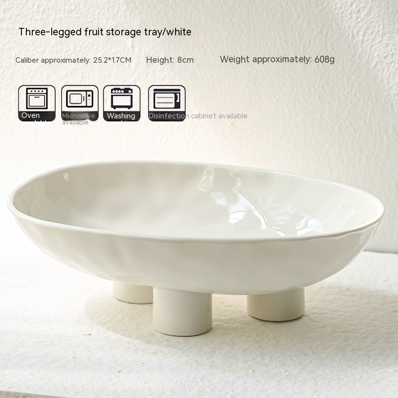 Assiette à fruits en porcelaine moderne minimaliste créative faite à la main en céramique de trois pieds de haut