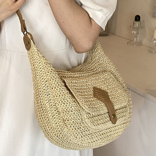 Sac en paille grande capacité pour femme, sac à bandoulière polyvalent