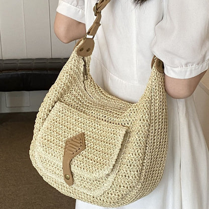 Sac en paille grande capacité pour femme, sac à bandoulière polyvalent