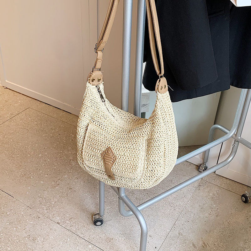Sac en paille grande capacité pour femme, sac à bandoulière polyvalent