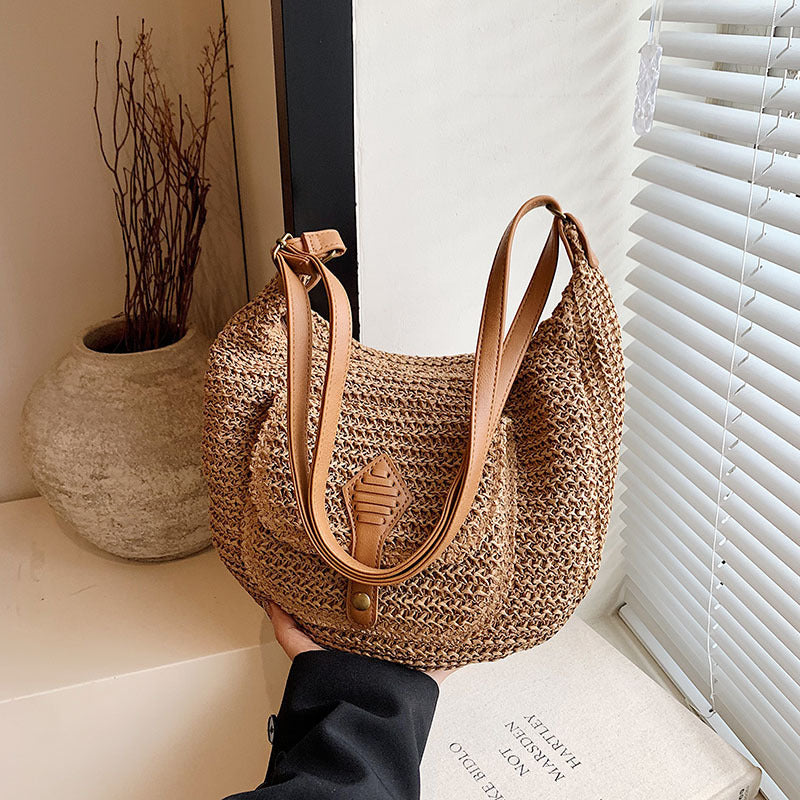 Sac en paille grande capacité pour femme, sac à bandoulière polyvalent
