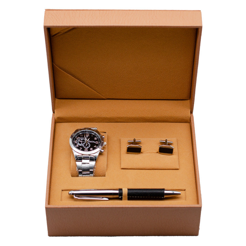 Coffret cadeau montre à quartz et boutons de manchette pour homme