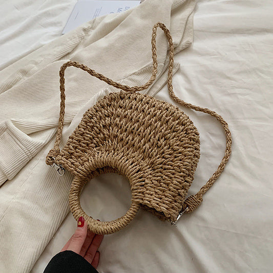 Sac en paille tissé style Mori, fleurs douces, porté à la main, tricot