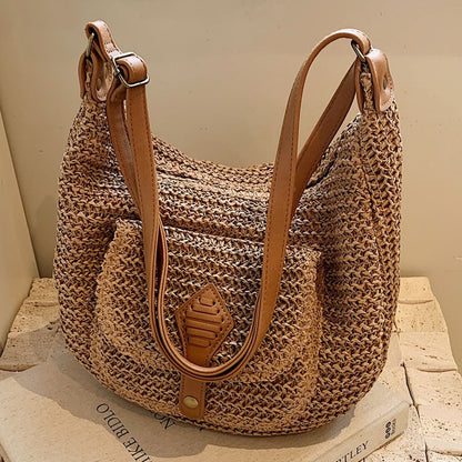 Sac en paille grande capacité pour femme, sac à bandoulière polyvalent