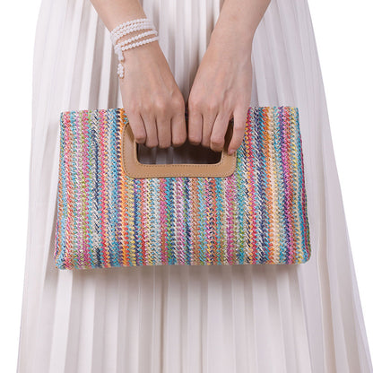 Pochette en paille style vacances avec chaîne détachable