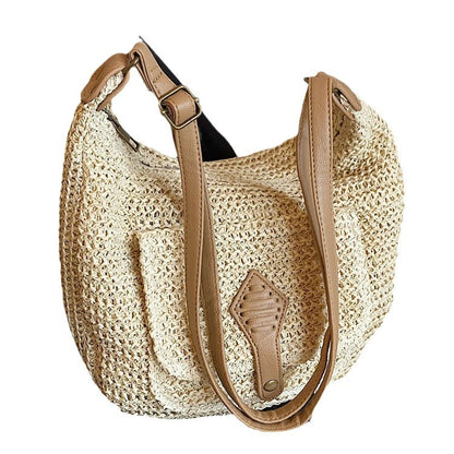 Sac en paille grande capacité pour femme, sac à bandoulière polyvalent