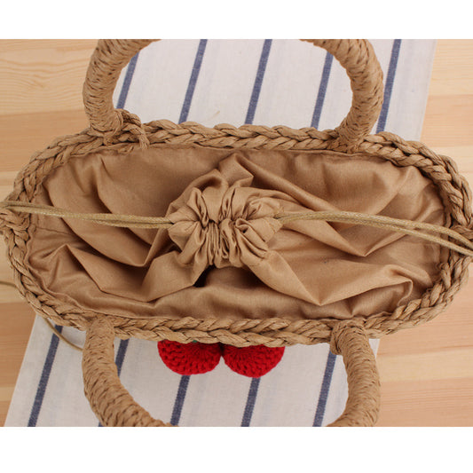 Sac de plage mignon tissé en corde de papier cerise