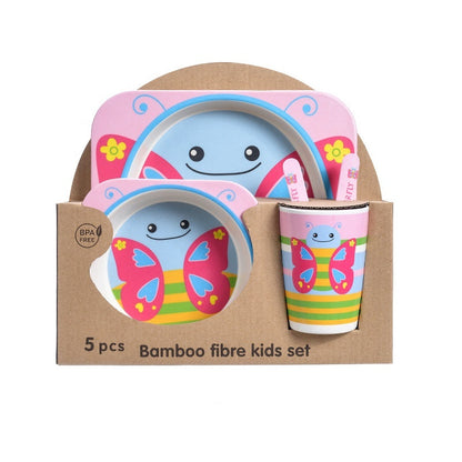 Ensemble de vaisselle pour enfants en fibre de bambou, cinq pièces, bols et assiettes