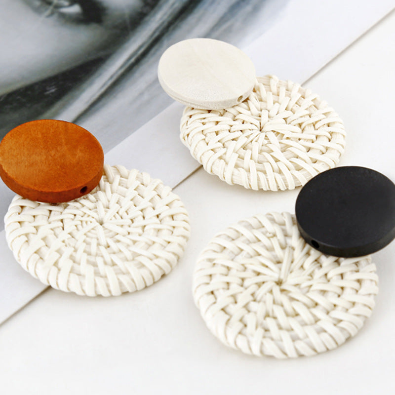 Boucles d'oreilles géométriques creuses en rotin, tissées à la main en bambou et rotin