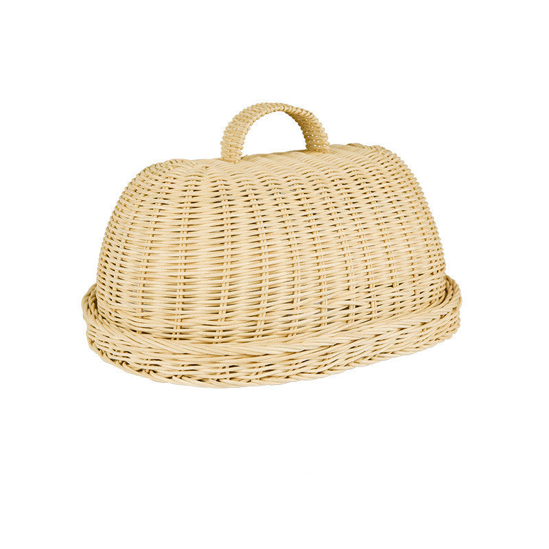 Cloche alimentaire ovale en rotin fait main, style rétro pastoral