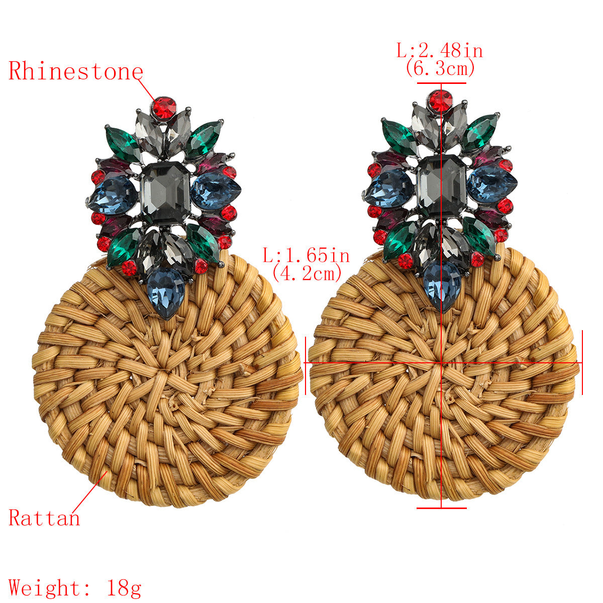 Boucles d'oreilles rondes en rotin tissé, en alliage et diamant, à la personnalité créative
