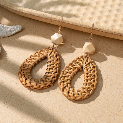 Boucles d'oreilles vintage en bois en forme de goutte