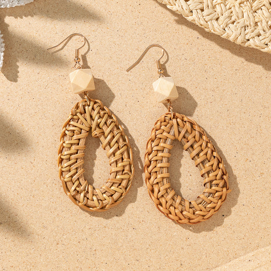 Boucles d'oreilles vintage en bois en forme de goutte