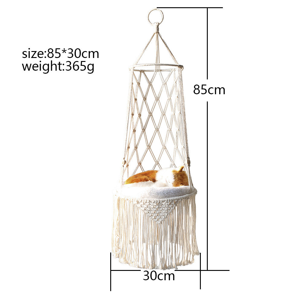 Lit suspendu en macramé pour animaux