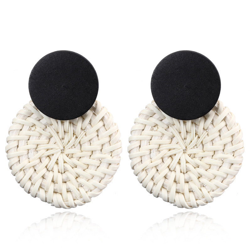 Boucles d'oreilles géométriques creuses en rotin, tissées à la main en bambou et rotin
