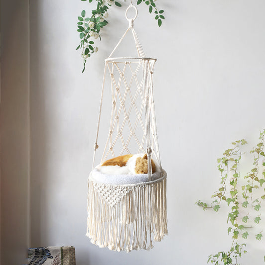 Lit suspendu en macramé pour animaux