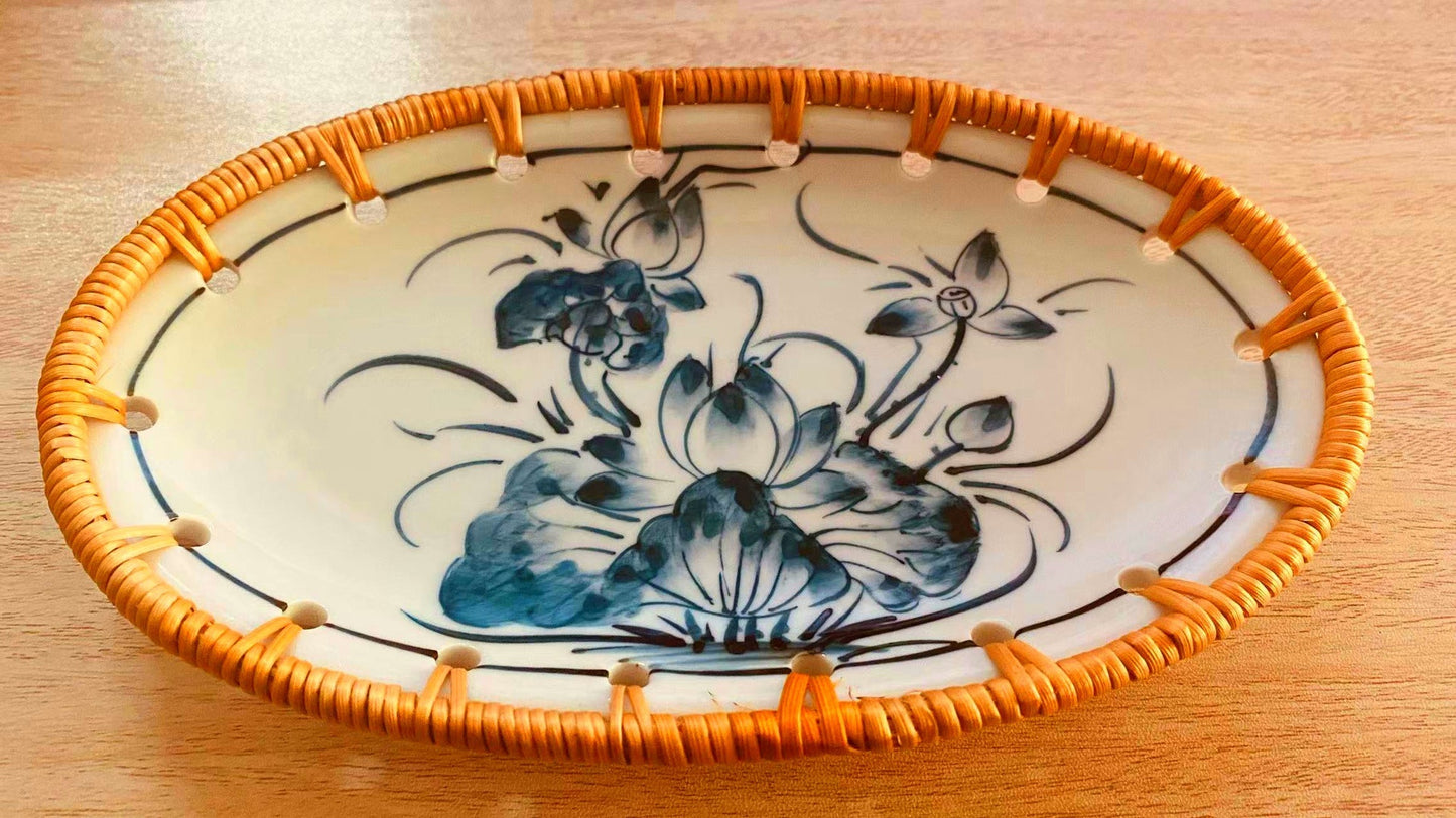 Assiette à fruits créative en céramique japonaise en rotin du Vietnam